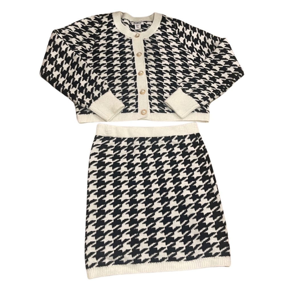 Fuzzy sweater gingham sweater and skirt set